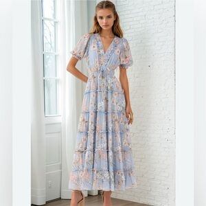 Yumi Kim Pastel Blue Floral Maxi Dress